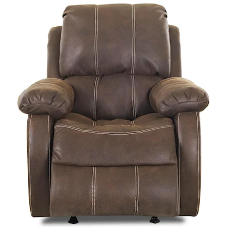 Casual Rocker Recliner with Bucket Seat and Pillow Arms